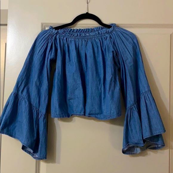 Denim Crop Top with Bell sleeves - Picture 1 of 2